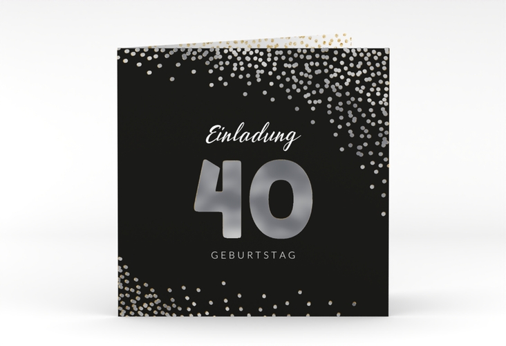 Einladung 40. Geburtstag Glitzer quadr. Klappkarte gold silber