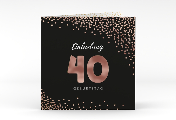 Einladung 40. Geburtstag Glitzer quadr. Klappkarte gold rosegold