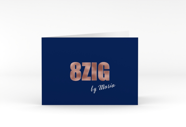 Einladung 80. Geburtstag Zig A6 Klappkarte quer blau rosegold