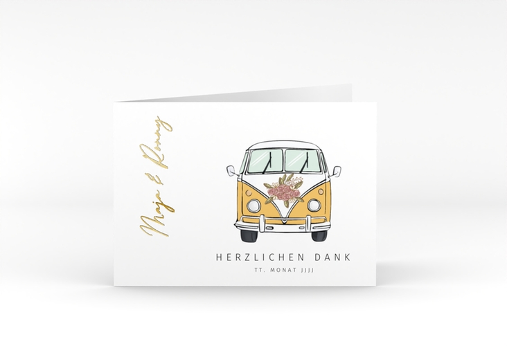 Danksagungskarte Hochzeit Hochzeitsbulli A6 Klappkarte quer gelb gold