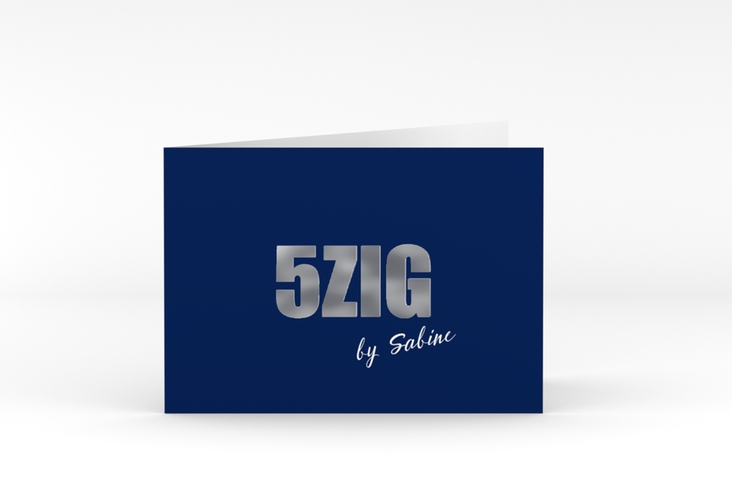 Einladung 50. Geburtstag Zig A6 Klappkarte quer blau silber
