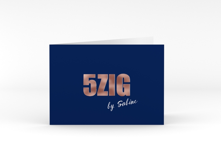 Einladung 50. Geburtstag Zig A6 Klappkarte quer blau rosegold