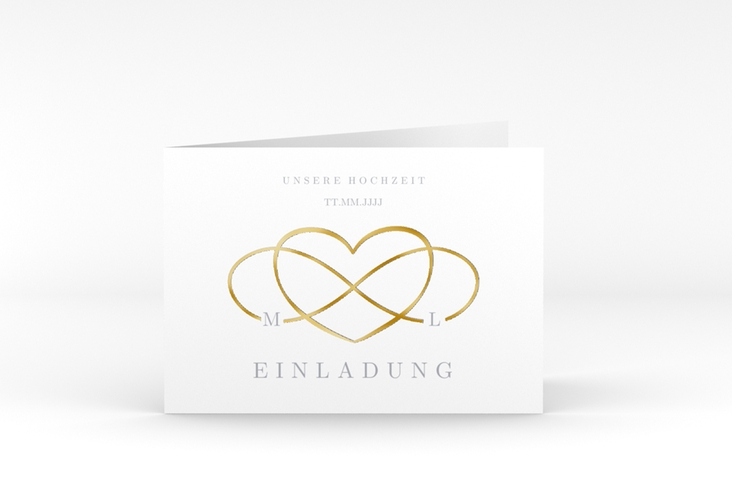 Hochzeitseinladung Infinity A6 Klappkarte quer grau gold