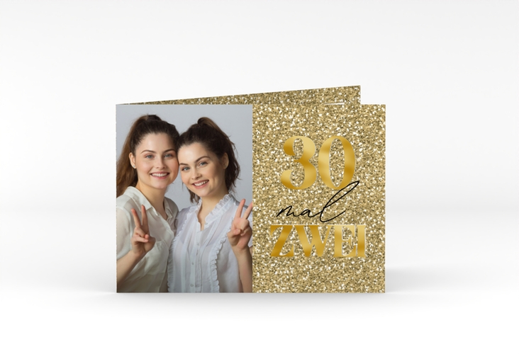 Einladung Geburtstag Bling Bling A6 Klappkarte quer gold gold