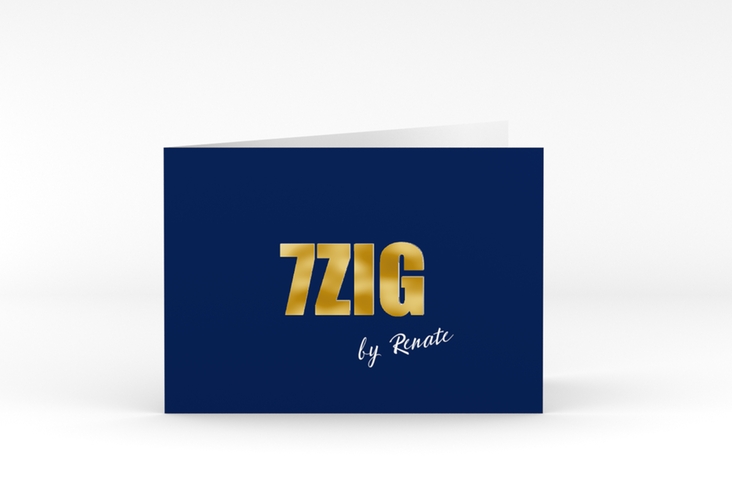 Einladung 70. Geburtstag Zig A6 Klappkarte quer blau gold