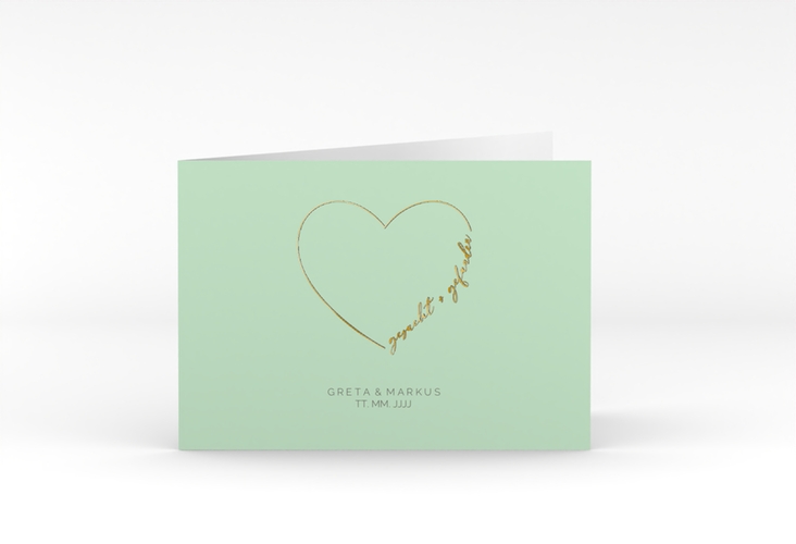 Hochzeitseinladung Lebenstraum A6 Klappkarte quer mint gold
