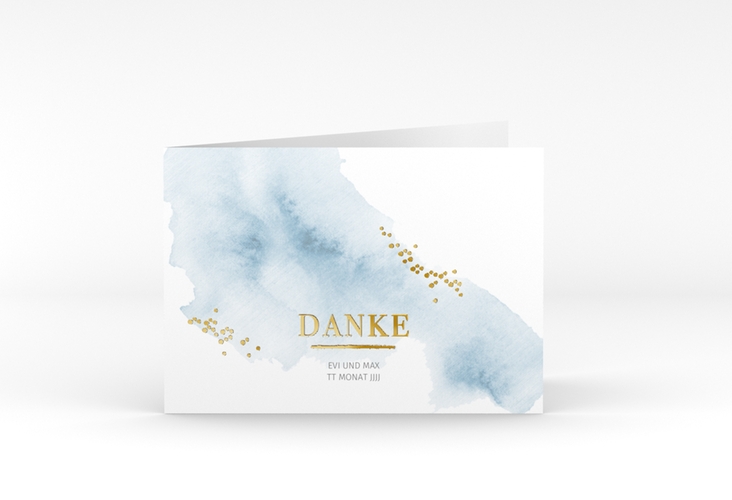 Danksagungskarte Hochzeit "Pastell" DIN A6 Klappkarte quer blau gold