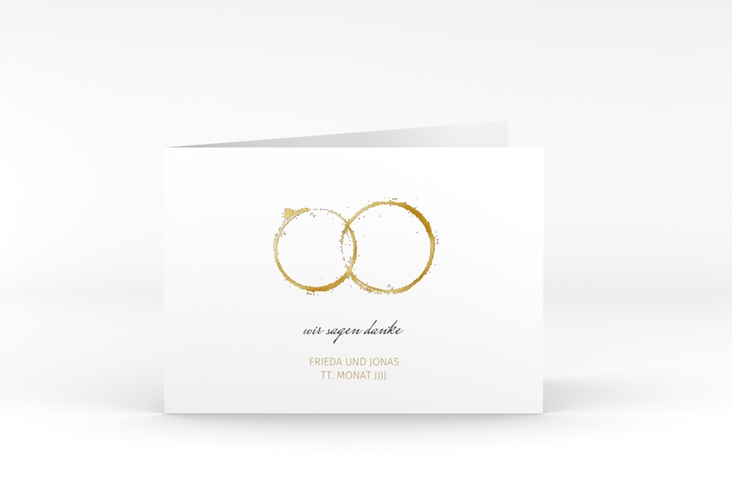 Dankeskarte Hochzeit Trauringe A6 Klappkarte quer gold gold minimalistisch gestaltet mit zwei Eheringen