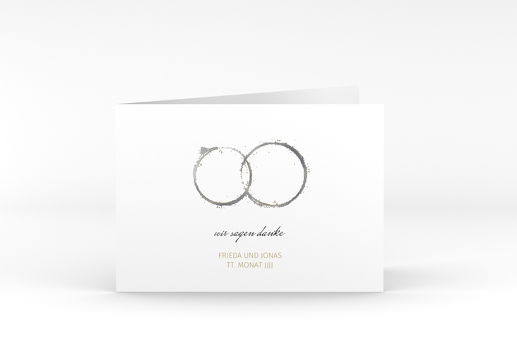 Dankeskarte Hochzeit Trauringe A6 Klappkarte quer gold silber minimalistisch gestaltet mit zwei Eheringen