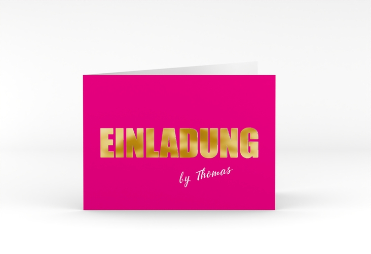 Einladung Geburtstag Zig A6 Klappkarte quer pink gold