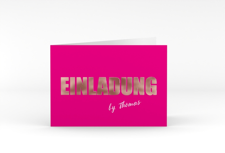 Einladung Geburtstag Zig A6 Klappkarte quer pink rosegold