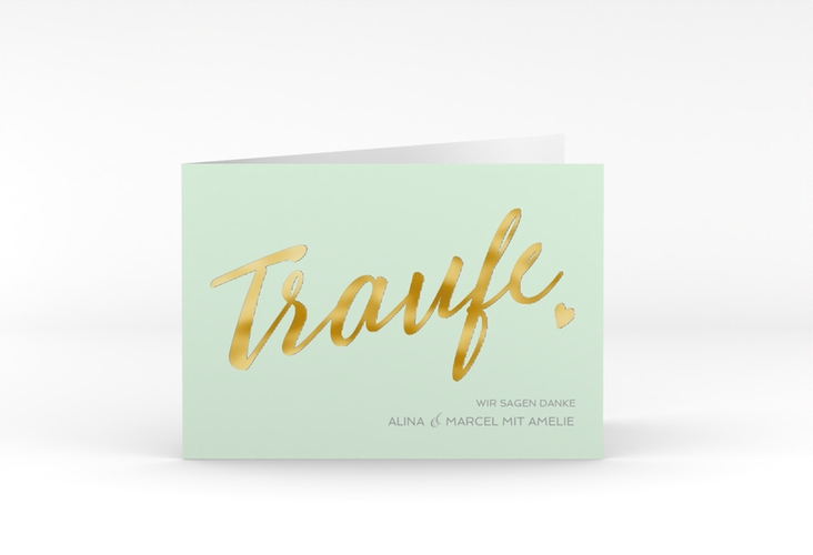 Danksagungskarte Hochzeit Traufe A6 Klappkarte quer mint gold
