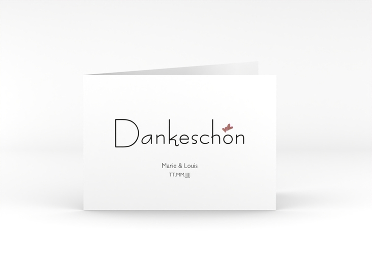 Danksagungskarte Hochzeit Twohearts A6 Klappkarte quer pink rosegold