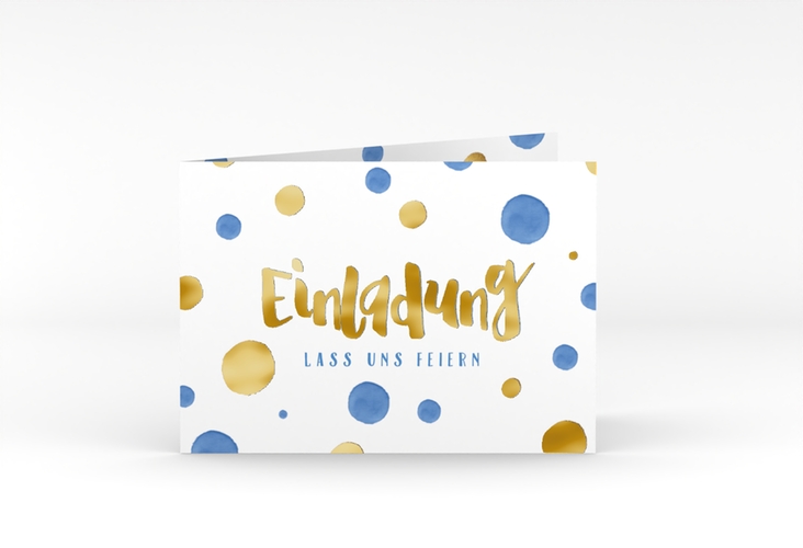 Einladung 60. Geburtstag Dots A6 Klappkarte quer blau gold