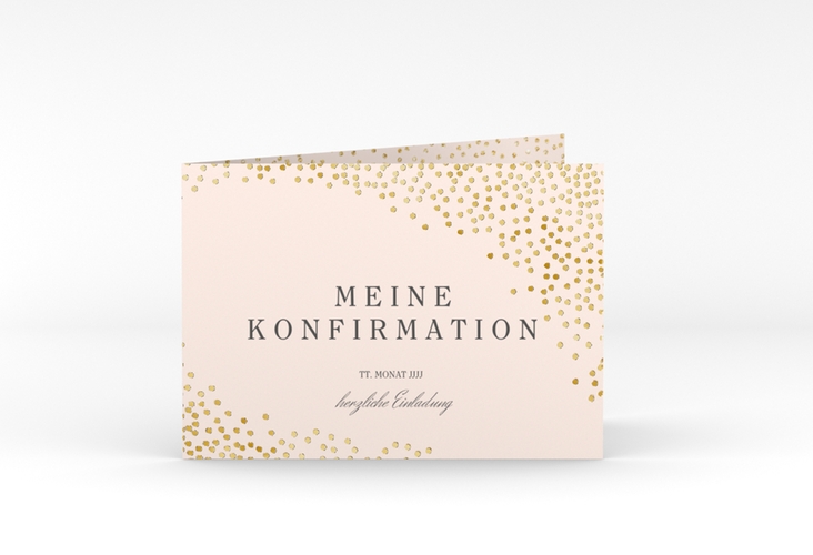 Einladung Konfirmation Glossy A6 Klappkarte quer rosa gold