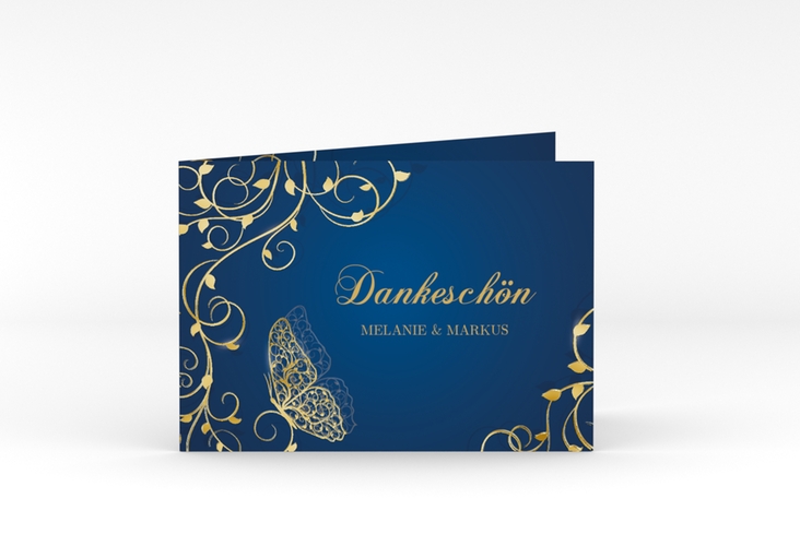 Danksagungskarte Hochzeit Eternity A6 Klappkarte quer blau gold