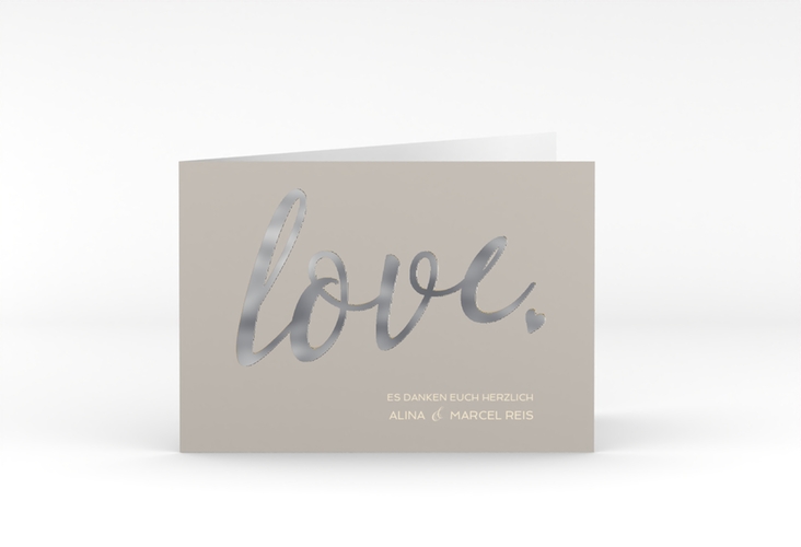 Danksagungskarte Hochzeit Glam A6 Klappkarte quer grau silber