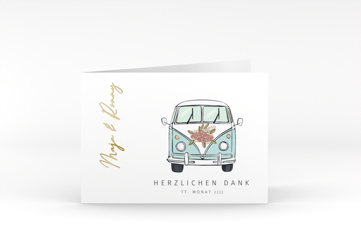 Danksagungskarte Hochzeit Hochzeitsbulli A6 Klappkarte quer blau gold