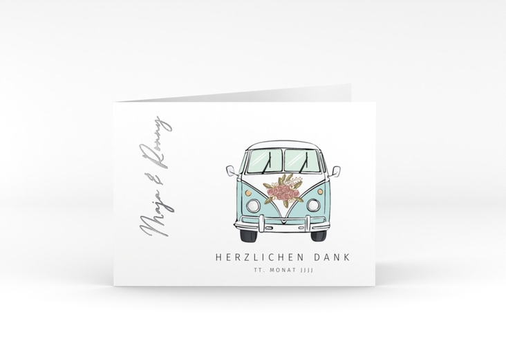 Danksagungskarte Hochzeit Hochzeitsbulli A6 Klappkarte quer blau silber