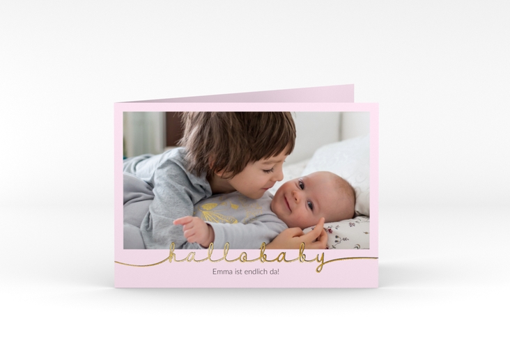 Geburtskarte Newborn A6 Klappkarte quer rosa gold