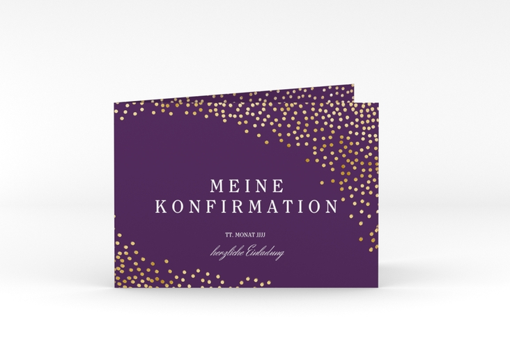 Einladung Konfirmation Glossy A6 Klappkarte quer lila gold