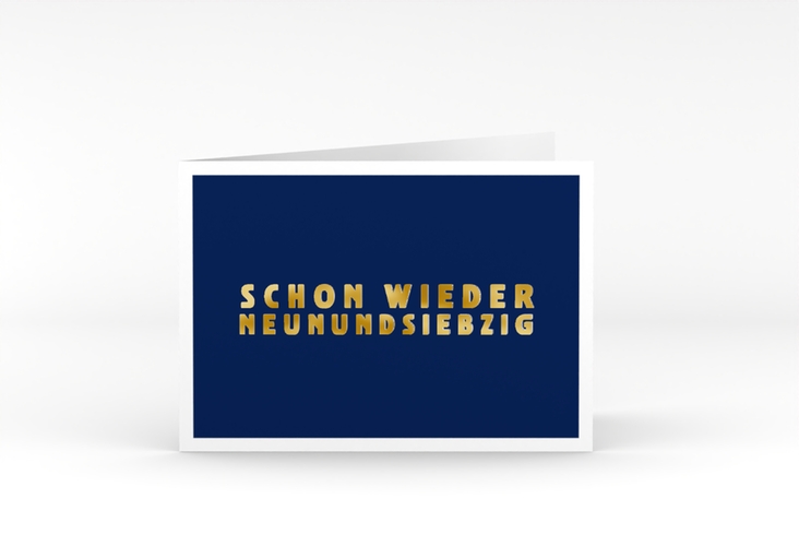 Einladung 80. Geburtstag Gag A6 Klappkarte quer blau gold