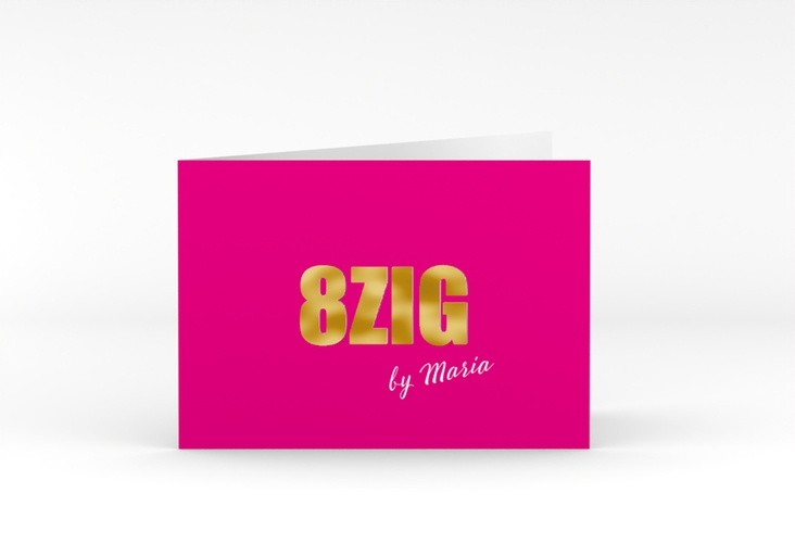 Einladung 80. Geburtstag Zig A6 Klappkarte quer pink gold