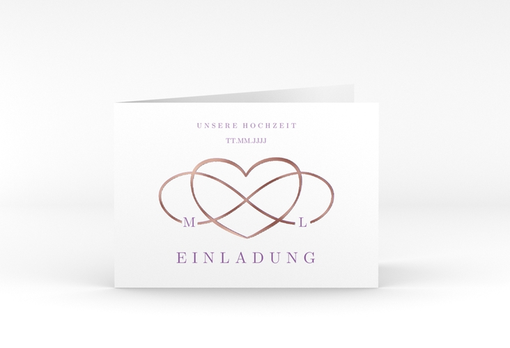 Hochzeitseinladung Infinity A6 Klappkarte quer lila rosegold