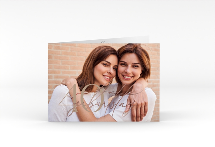 Einladung Geburtstag Ehrentag A6 Klappkarte quer gold rosegold