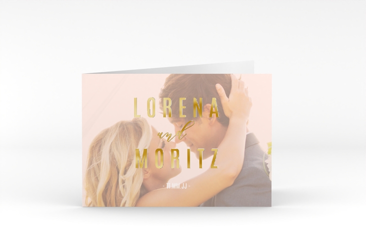 Danksagungskarte Hochzeit Memory A6 Klappkarte quer rosa gold