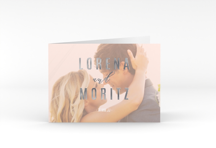 Danksagungskarte Hochzeit Memory A6 Klappkarte quer rosa silber