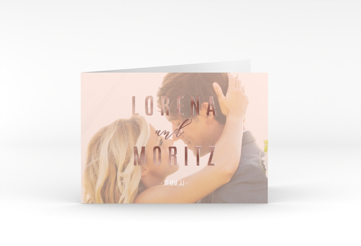 Danksagungskarte Hochzeit Memory A6 Klappkarte quer rosa rosegold
