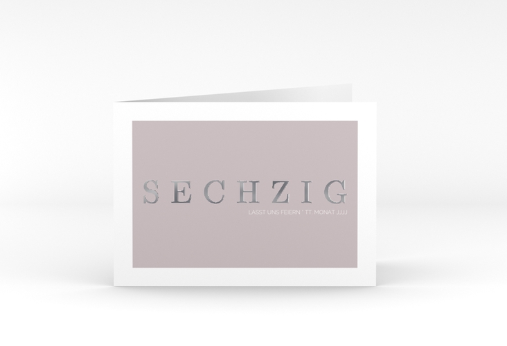 Einladung 60. Geburtstag Schlicht A6 Klappkarte quer grau silber