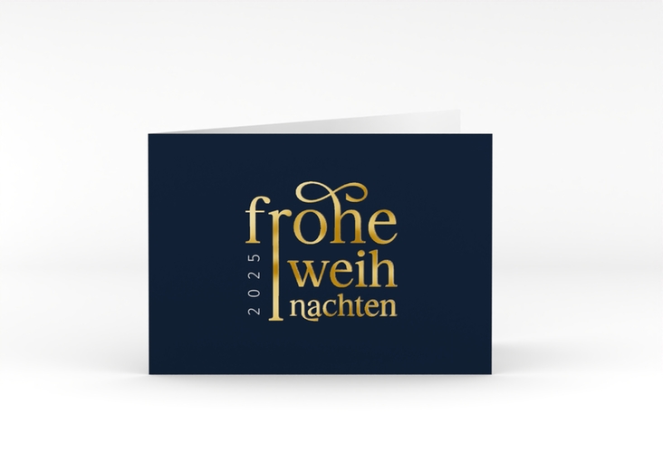 Geschäftliche Weihnachtskarte Präsent A6 Klappkarte quer blau gold