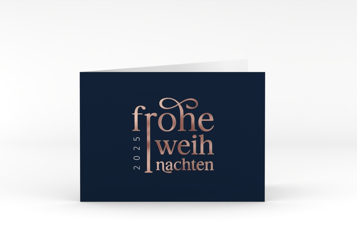 Geschäftliche Weihnachtskarte Präsent A6 Klappkarte quer blau rosegold