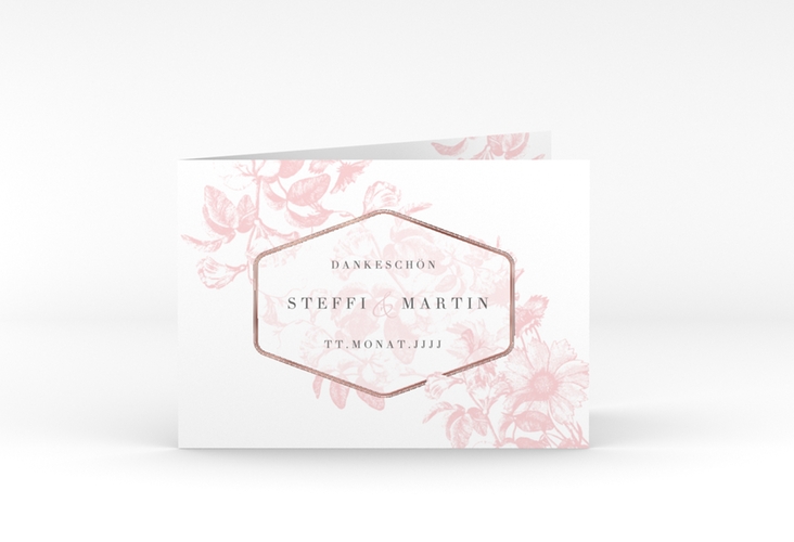 Danksagungskarte Hochzeit Magnificent A6 Klappkarte quer rosa rosegold