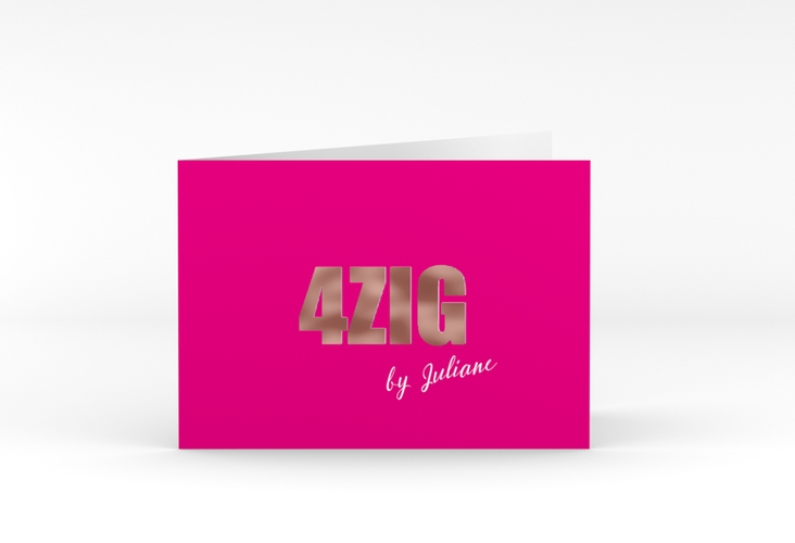 Einladung 40. Geburtstag Zig A6 Klappkarte quer pink rosegold