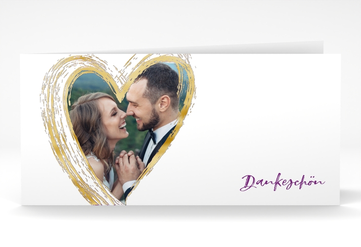 Danksagung Hochzeit Liebe lange Klappkarte quer lila gold