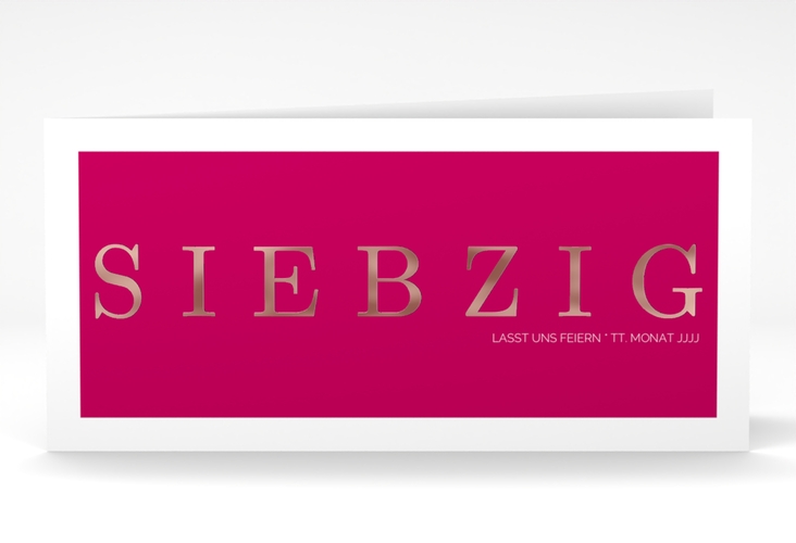 Einladung 70. Geburtstag Schlicht lange Klappkarte quer pink rosegold