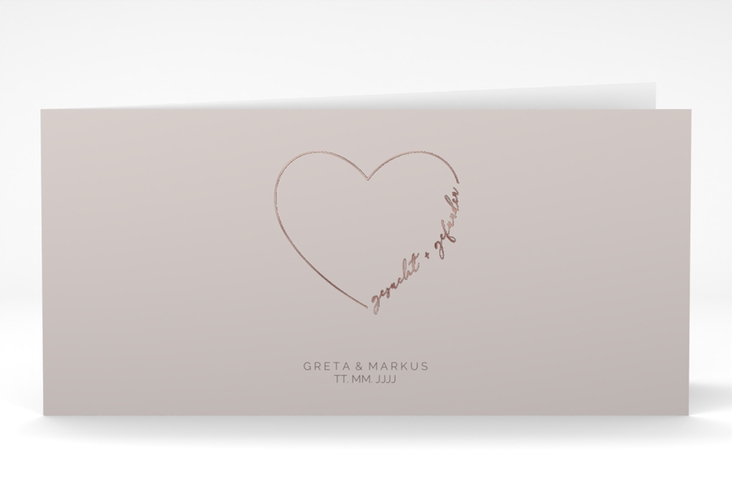 Danksagungskarte Hochzeit Lebenstraum lange Klappkarte quer grau rosegold