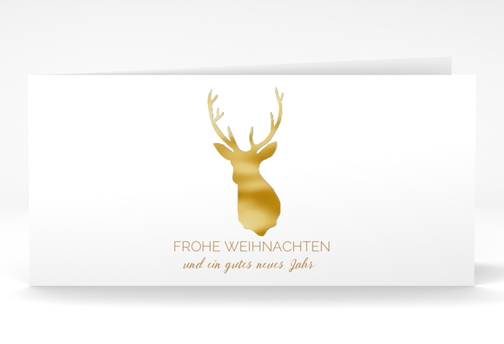Geschäftliche Weihnachtskarte Deer lange Klappkarte quer gold gold