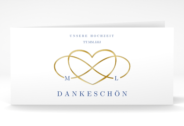 Dankeskarte Hochzeit Infinity lange Klappkarte quer blau gold