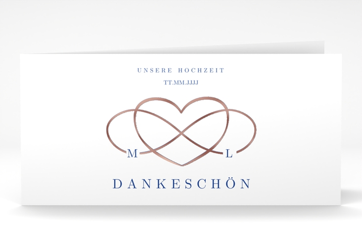 Dankeskarte Hochzeit Infinity lange Klappkarte quer blau rosegold