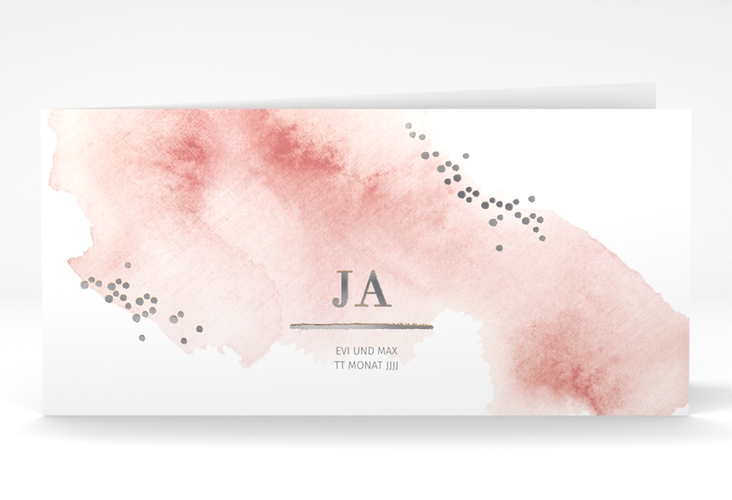 Hochzeitseinladung Pastell lange Klappkarte quer rosa silber