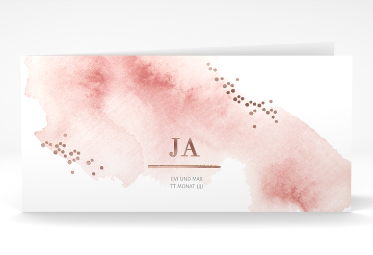 Hochzeitseinladung Pastell lange Klappkarte quer rosa rosegold