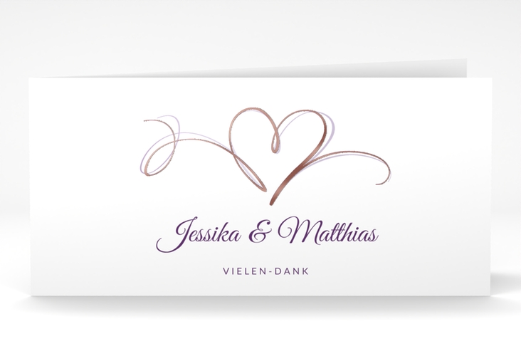 Dankeskarte Hochzeit Envie lange Klappkarte quer lila rosegold