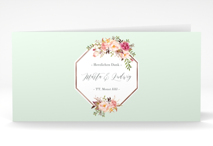 Danksagung Hochzeit Prachtvoll lange Klappkarte quer mint rosegold