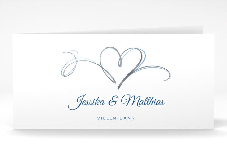 Dankeskarte Hochzeit Envie lange Klappkarte quer blau silber