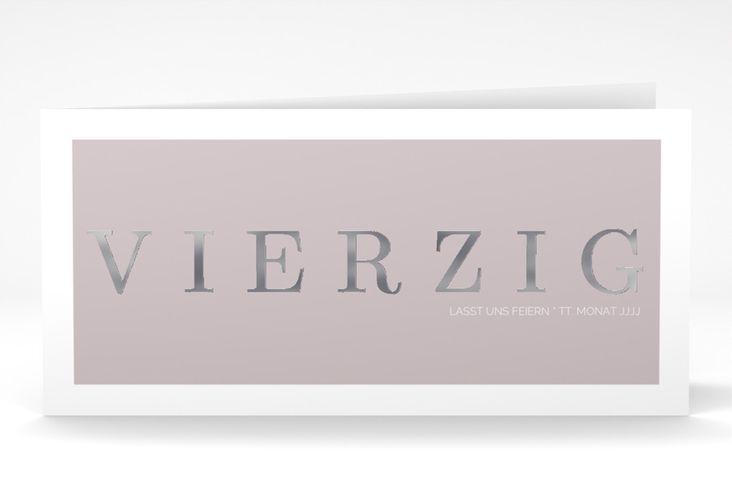 Einladung 40. Geburtstag Schlicht lange Klappkarte quer grau silber