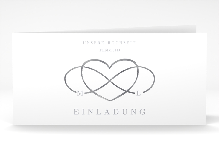 Hochzeitseinladung Infinity lange Klappkarte quer grau silber